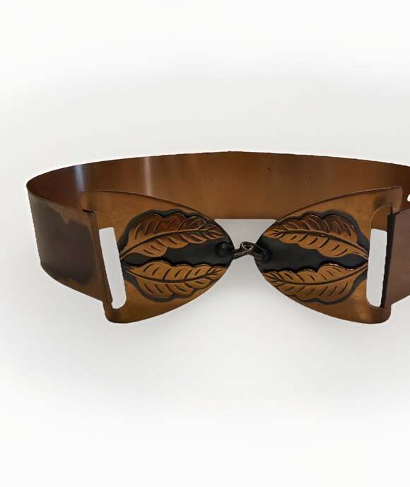 VINTAGE! 1950’s Solid Copper Leaf Adorned Belt 25”boho Whimsigoth Cinch Belt main image 12
